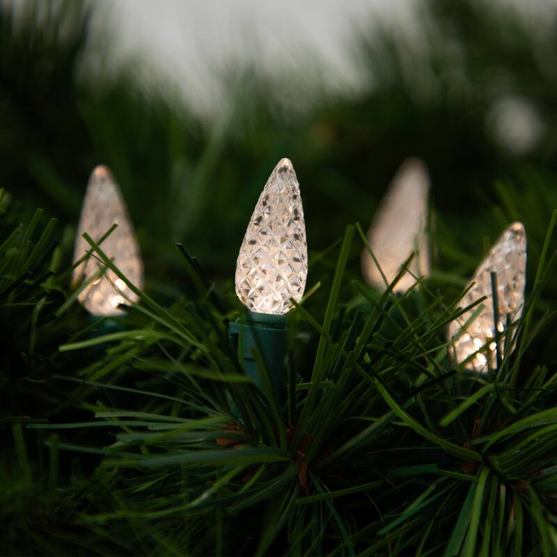 Battery Operated LED C6 Faceted Christmas Lights - Warm White - 15.75’ Green Wire - 50ct
