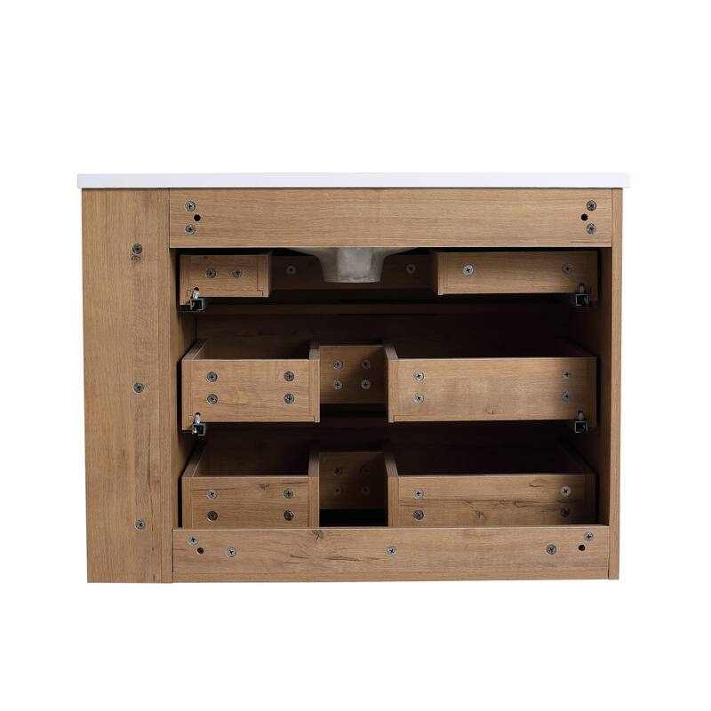 30 Inch Wall Mounted Plywood Bathroom Vanity with Resin Basin and Drawers