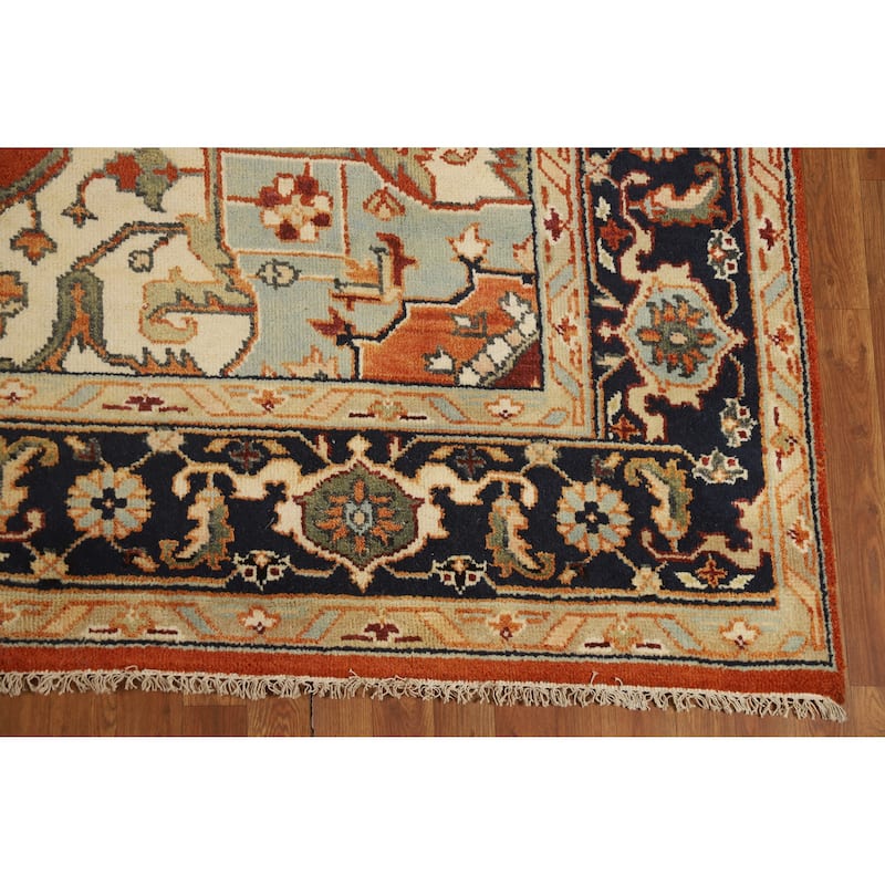 Hand Knotted Oriental 100% Wool Carpet Traditional Medallion Oranges & Rust Heriz (serapi) Area Rug - 11' 10'' X 9' 2''