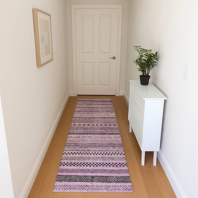 Premium Washable Super Soft Boho Stripes Mayfield Rug - Plum - 2'3" x 7'6"