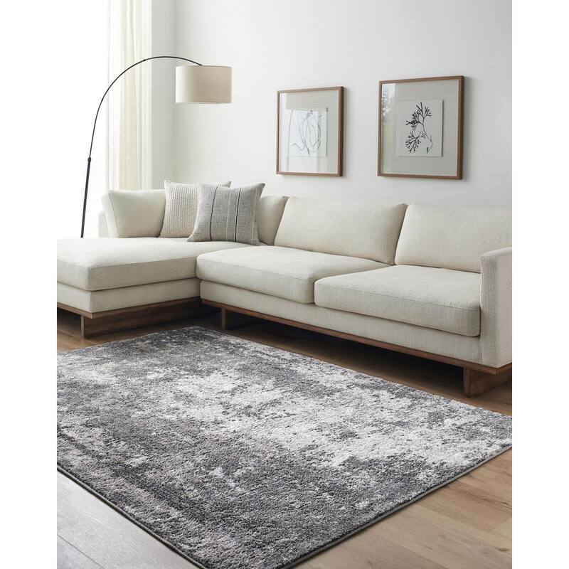 Livabliss Merengue Modern & Contemporary Abstract Area Rug - Charcoal/Off-White - 5' 3" x 7'