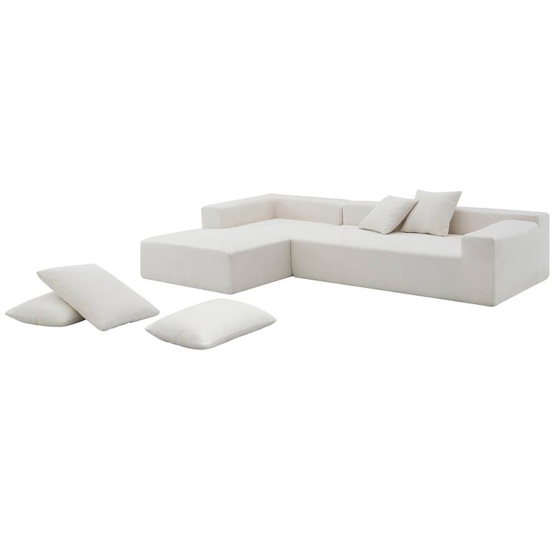 109*68" Modular Sofa Set, Cream Chenille, 2 PC, L-Shape, No Assembly