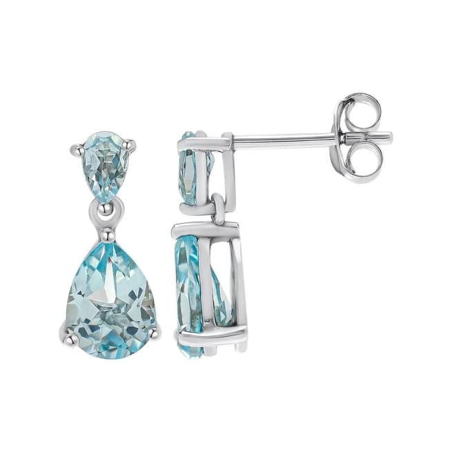 .925 Sterling Silver Blue Topaz Double Pear Drop Earring