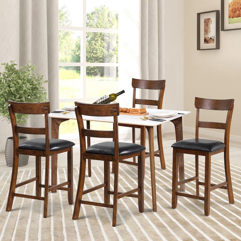 Gymax Set of 4 Barstools Counter Height Chairs w/Leather Seat & Rubber - See Details