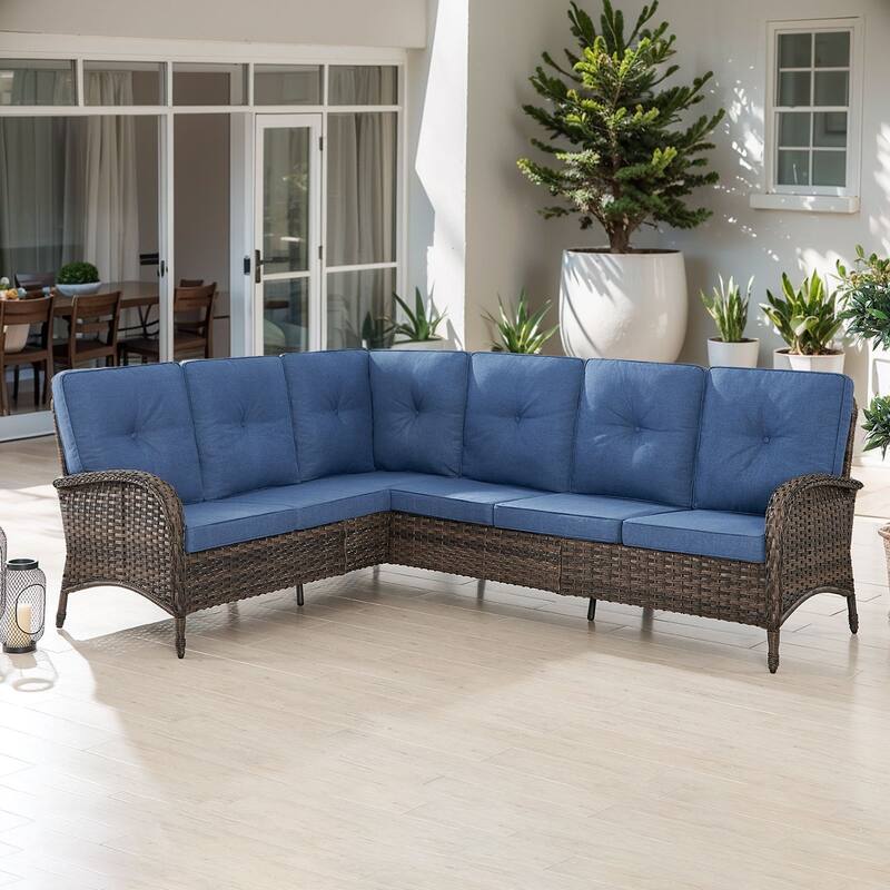 Gymojoy L-Shaped Outdoor Sectional Sofa Set, PE Wicker Couch with Water-Resistant Olefin Cushions