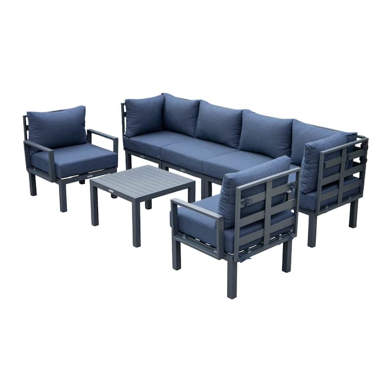 Chelsea Sofa Set 7-piece Modern Powder-Coated Aluminum Metal Frame Outdoor Sectional Patio Seating with Washable Cushions - Blue