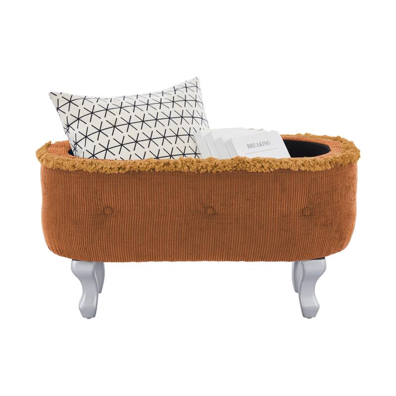 Button-Tufted Storage Bench, Small Upholstered End-of-Bed Ottoman with Fringe, Multi-Use Window & Shoe Cabinet Bench