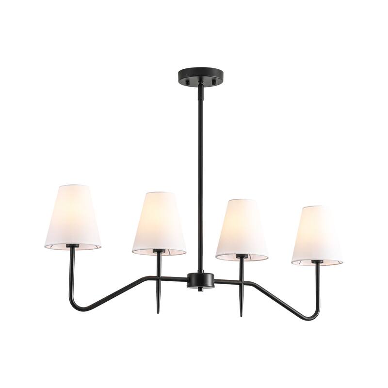 32.3" 4-Light Mid-Century Modern Gold/Black with Fabric White Cone Shades Kitchen Island Pendant Light