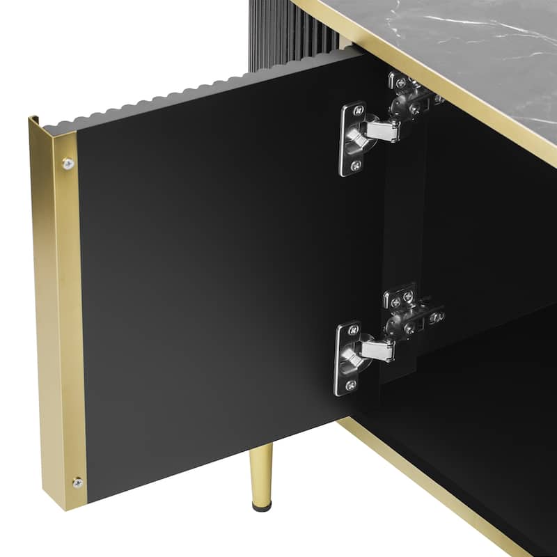 47.2" Modern Oval Coffee Table with Marble-patterned Top and 2 Cabinets