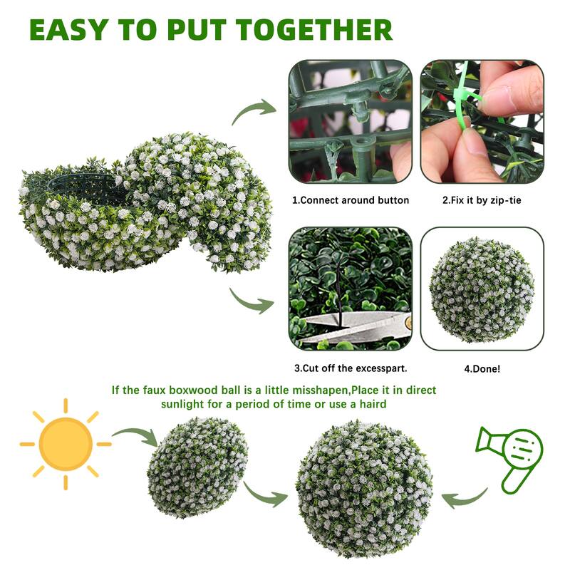 Topiary Flower Ball Decorative Balls 2PCS, Artificial Topiary Balls for Outdoor Patio Garden and Indoor, Wedding