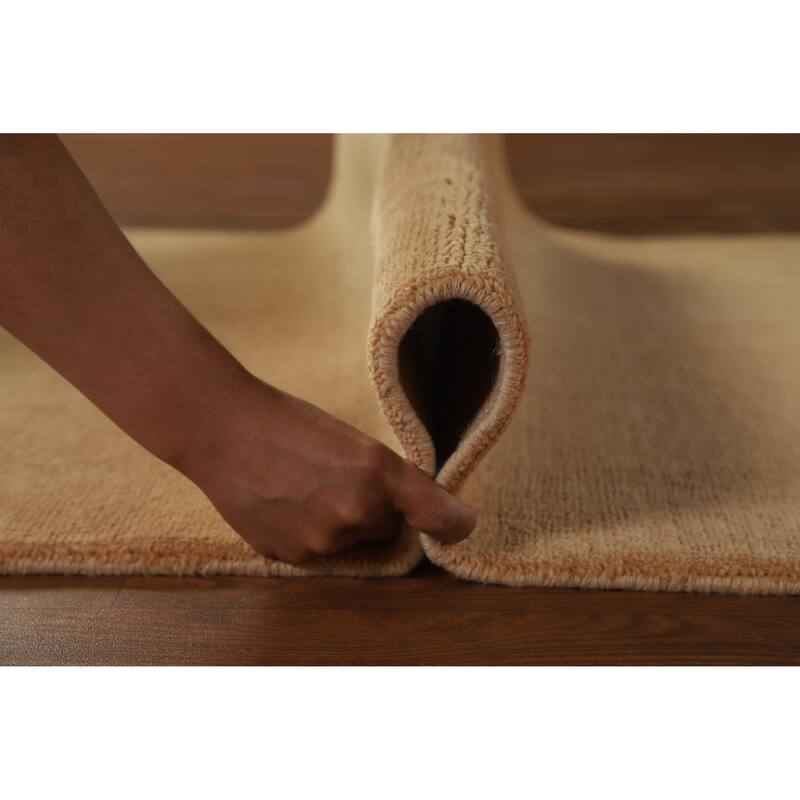 Hand Knotted Oriental 100% Wool Carpet Modern Solid Yellow & Gold Gabbeh Runner Rug - 10' 2'' X 3' 1''