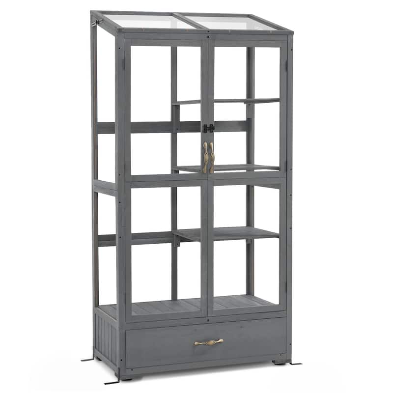 MCombo Cold Frame Greenhouse with Drawer and Shelves, Wood 0864 - Dark Grey