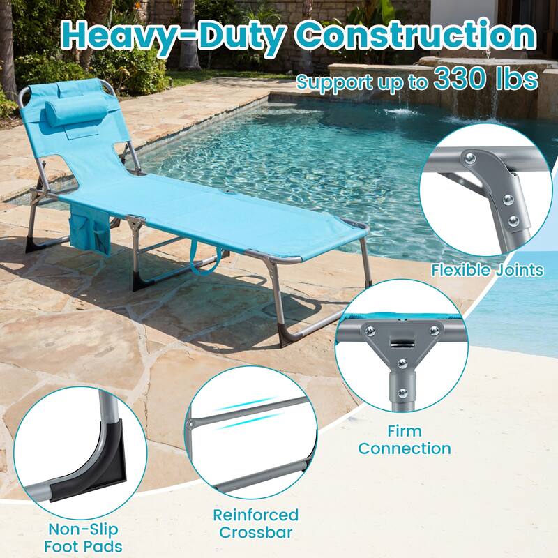 Gymax 2PCS Tanning ChairPortable Chaise Lounge Chair w/4-Position