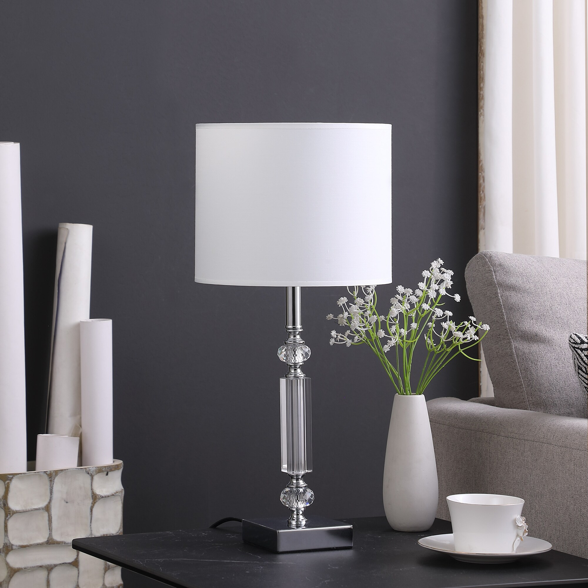 Ore International 19.75 in. Elon Cut Crystal Column Modern Table Lamp