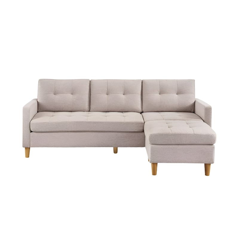 HomeRoots 87" Beige Polyester Blend Sofa With Ottoman With Natural Legs - 87