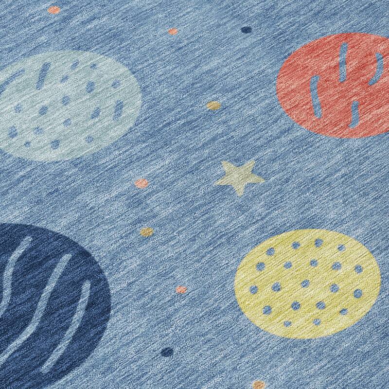 Machine Washable Indoor/ Outdoor Modern Planets Chantille Rug