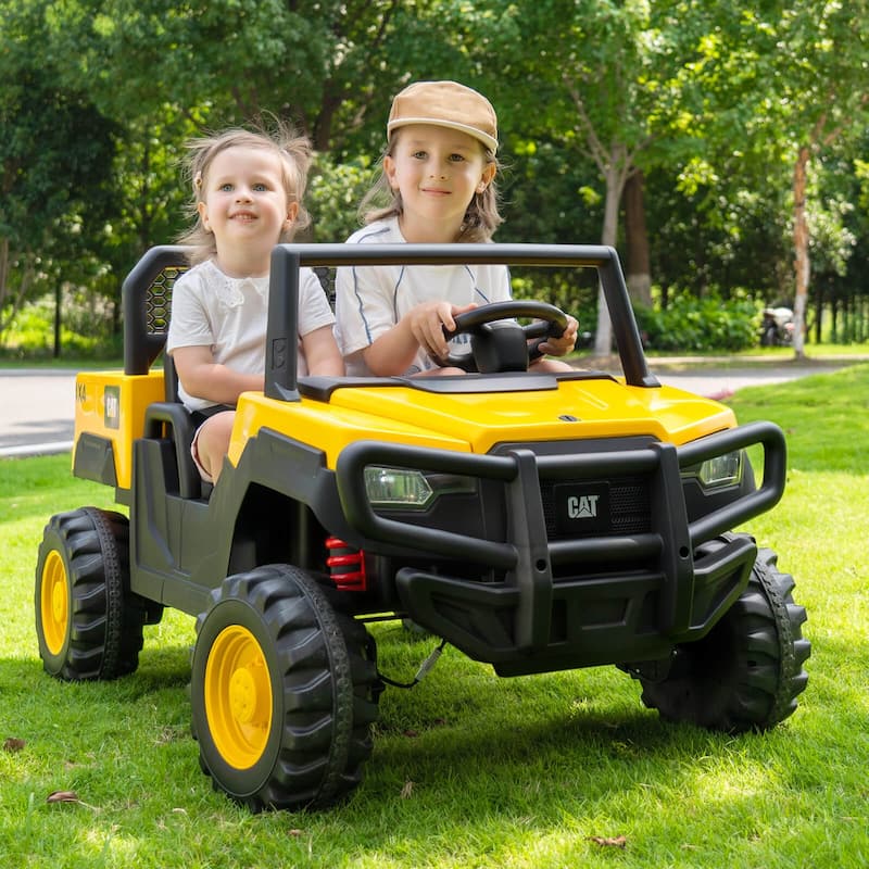 Costway 24V Ride On Dump Truck with Remote Control, Dump Bed, Shovel, - Yellow + Black - See Details