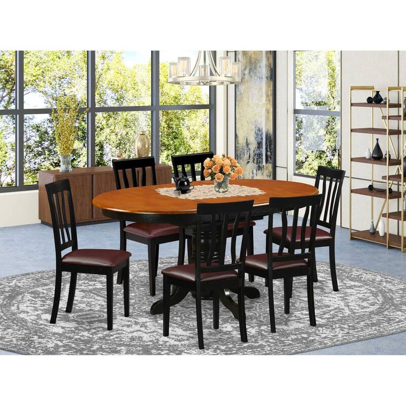 7-Piece Oval Black Finish Solid Wood Top Dining Table with 6 Chairs with