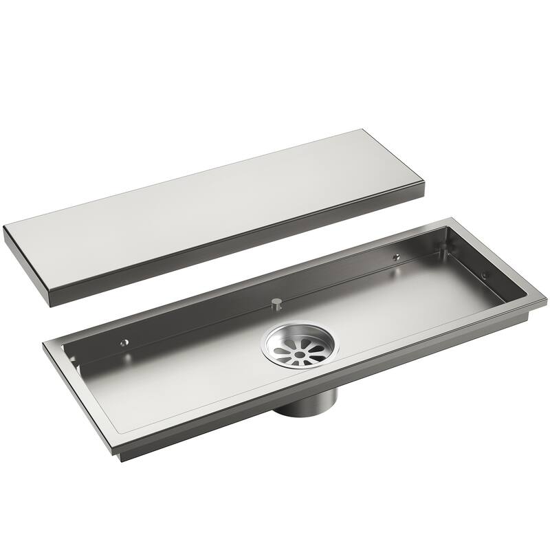 12-inch Linear Shower Drain With Solid Cover in Stainless Steel - Brushed Nickel