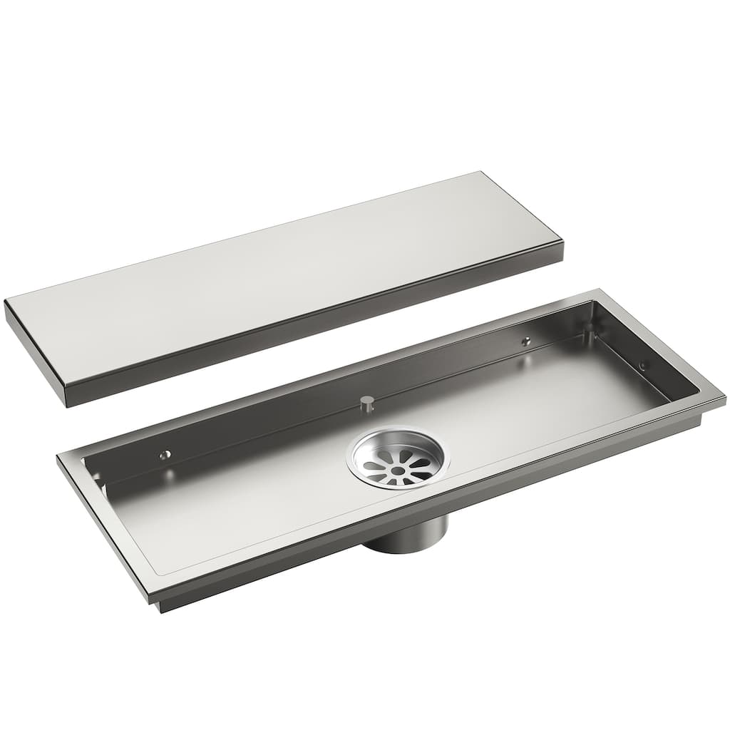 12-inch Linear Shower Drain With Solid Cover in Stainless Steel