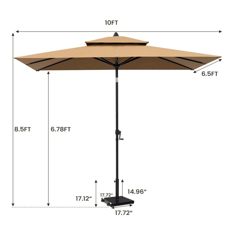 Pellebant Outdoor Patio 10 X 6.5 FT Double Top Market Umbrella with Wheels Base Stand