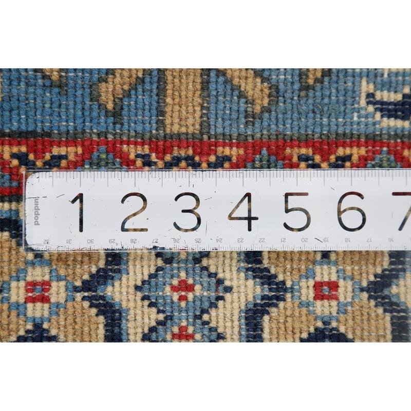 Blue Geometric Kazak Foyer Rug Hand-Knotted Wool Carpet - 2'10" x 3'11"
