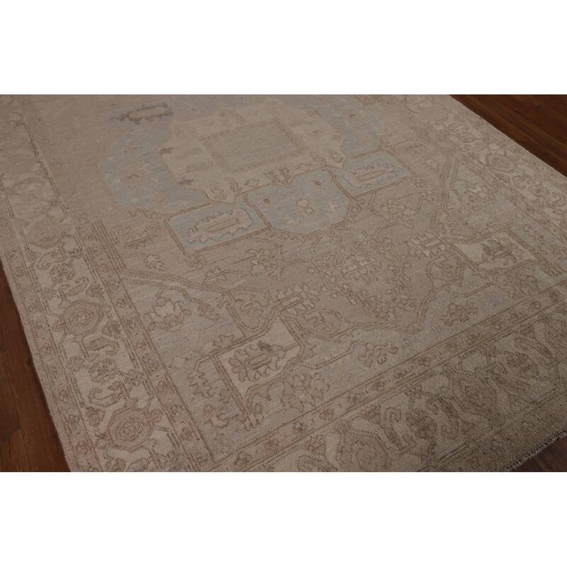 Vegetable Dye Geometric Oushak Area Rug Hand-Knotted Wool Carpet - 6'1"x 8'11"