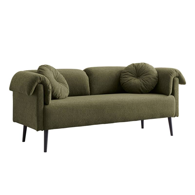 Modern Faux Lamb Wool Sofa with 2 Throw Pillows