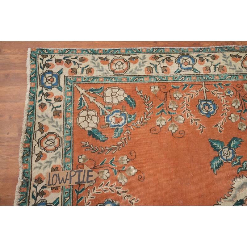Hand Knotted Oriental 100% Wool Carpet Traditional Floral Oranges & Rust Tabriz Area Rug - 6' 10'' X 5' 0''