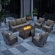 preview thumbnail 74 of 174, Pocassy Outdoor Patio Furniture Set 6PCS Sofa Chair with Fire Table - Brown Rattan - Grey Cushion