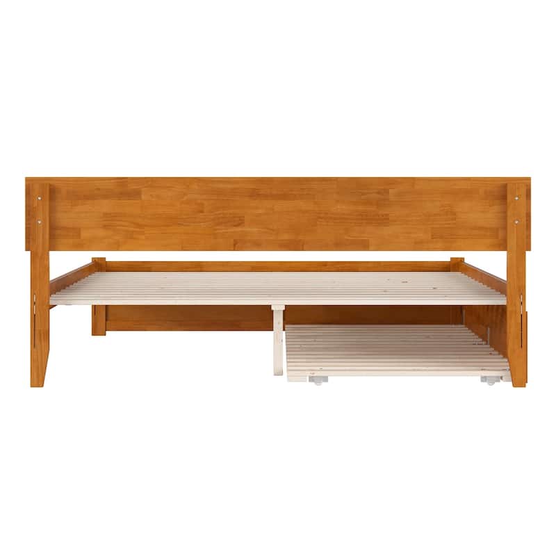 Vibes King Platform Bed with Footboard & Trundle - Solid Wood, Adjustable Headboard, Light Toffee Finish