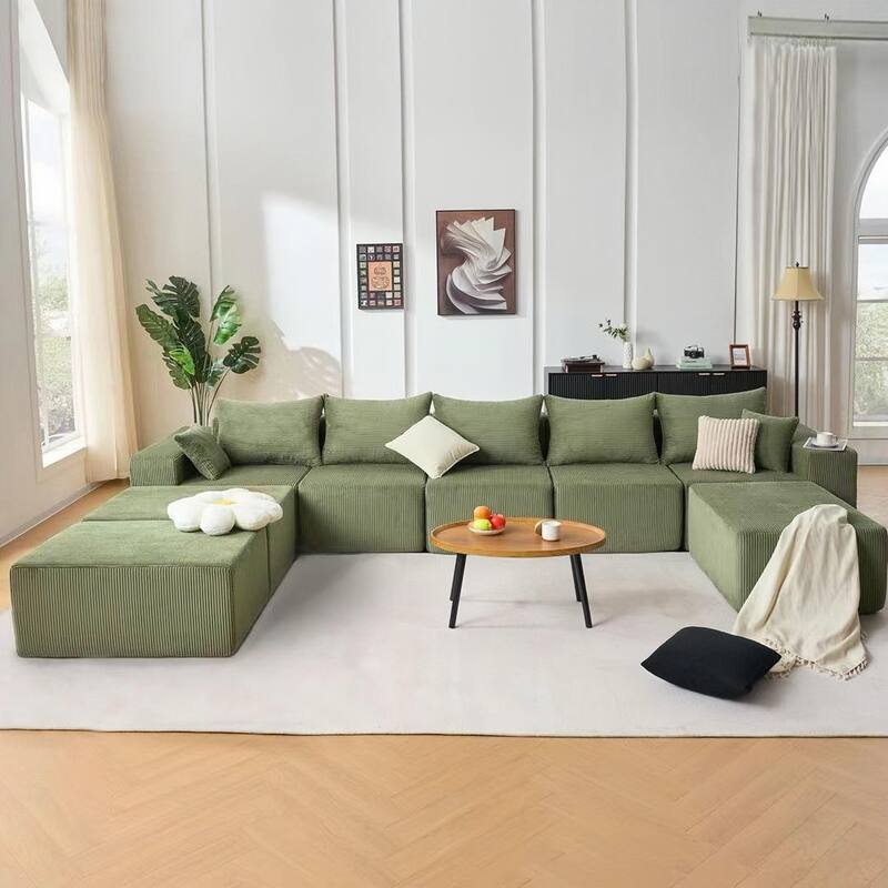 GDFStudio - 8-Piece Modular U-Shaped 155" Sectional Sofa with Chaise Lounge and Bed