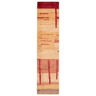 ECARPETGALLERY Hand-knotted Finest Peshawar Ziegler Ivory, Red Wool Rug - 2'5 x 10'2