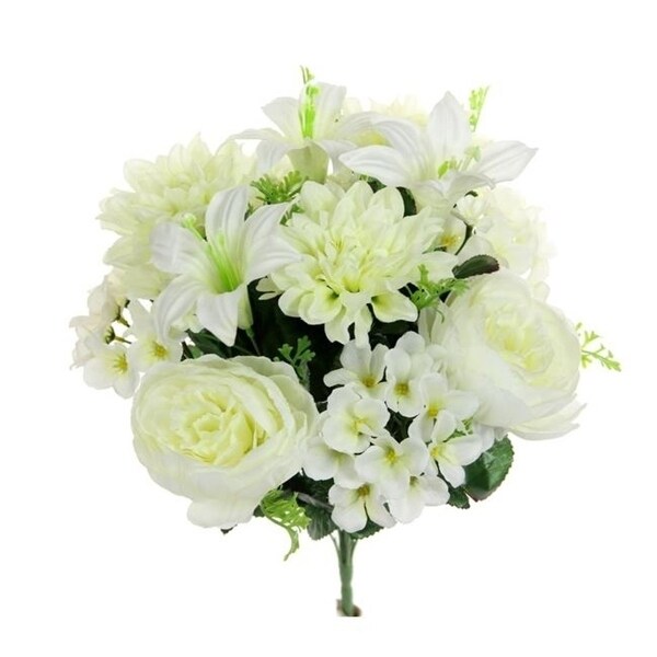 Admired by Nature GPB7813-CREAM Artificial Peony Dahlia Hydrangea Mix Flower Bush Cream