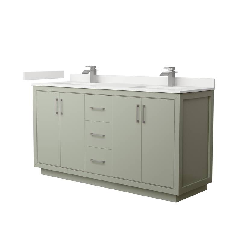 Wyndham Collection WCF111166D-QTZ-UNSMXX Icon 66" Free Standing Double - Light Green / White Quartz Top / Brushed Nickel