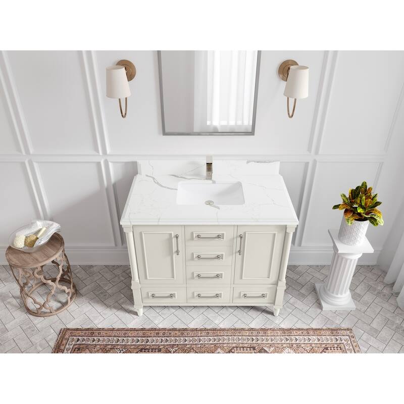 Willow Collections 42 in. W x 22 in. D Aberdeen Single Bowl Sink Bathroom Vanity with Countertop - 1.5" Calacatta Laza - Ivory