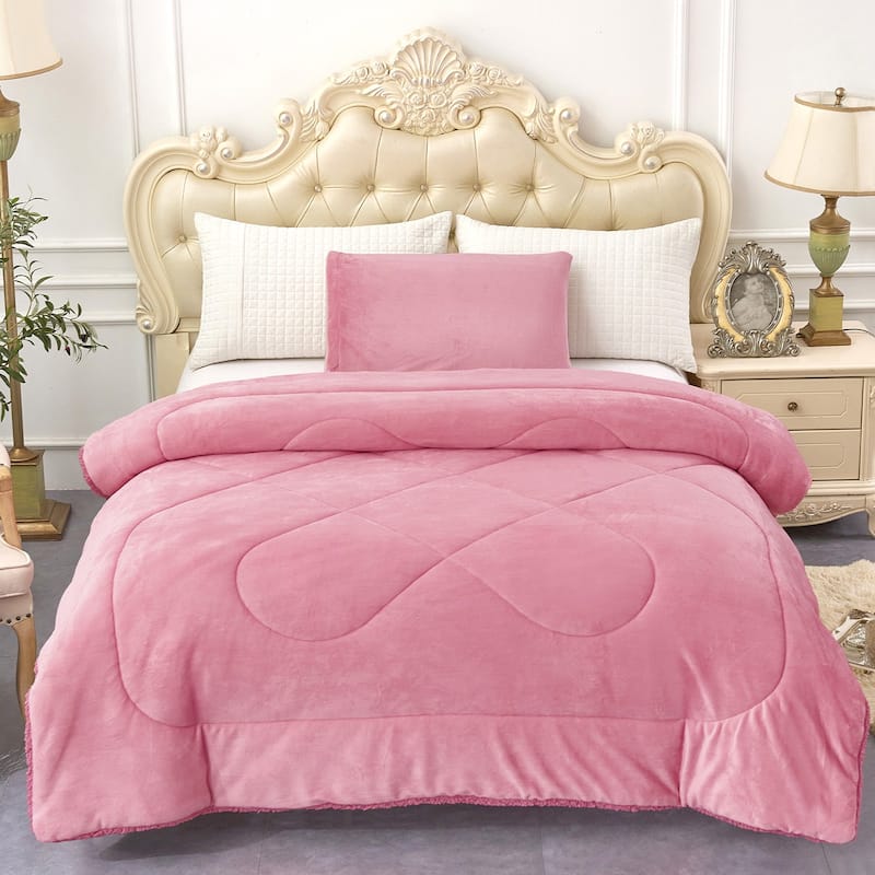 Sherpa Fleece Kids Comforter Set Xmas Gift for Kind - Pink