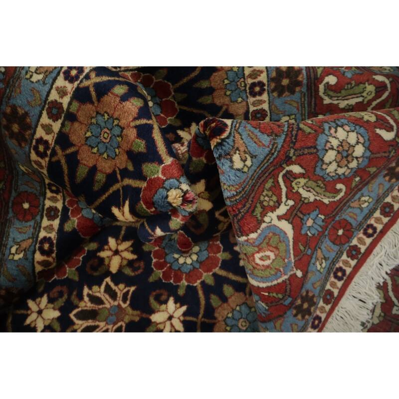 Hand Knotted Oriental 100% Wool Carpet Traditional All-Over Navy Blue & Blues Varamin Area Rug - 10' 6'' X 6' 10''