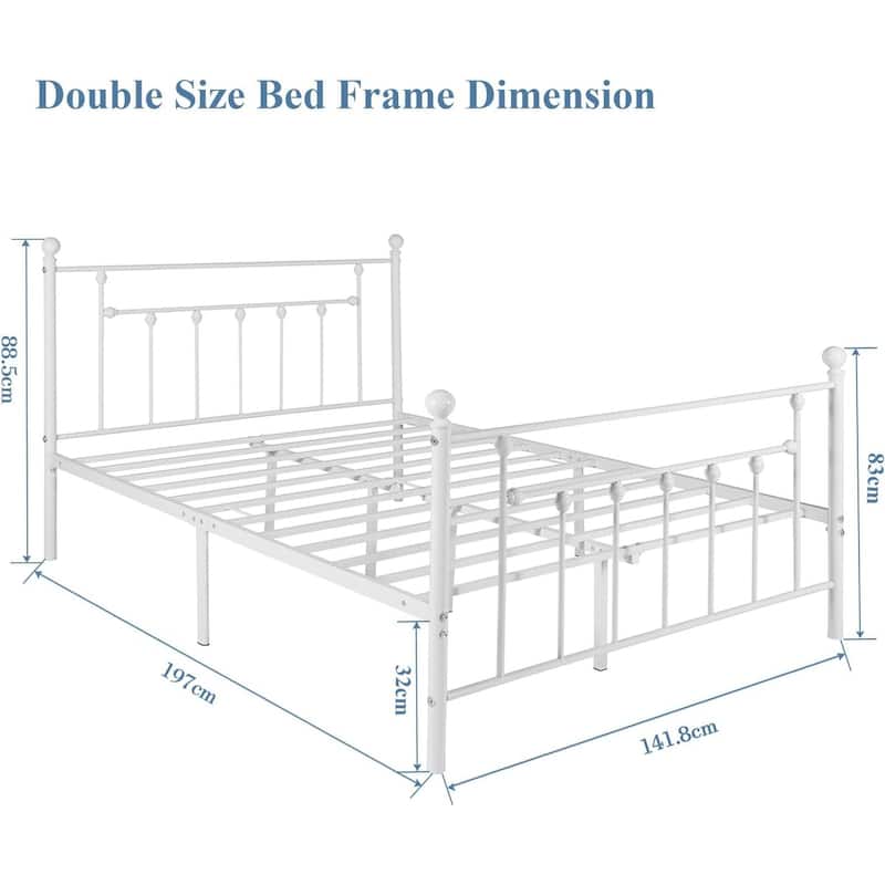 VECELO Metal Platform Bed Frame with Headboard and Footboard, Heavy Duty Slat Support/Underbed Storage Space, Victorian Style