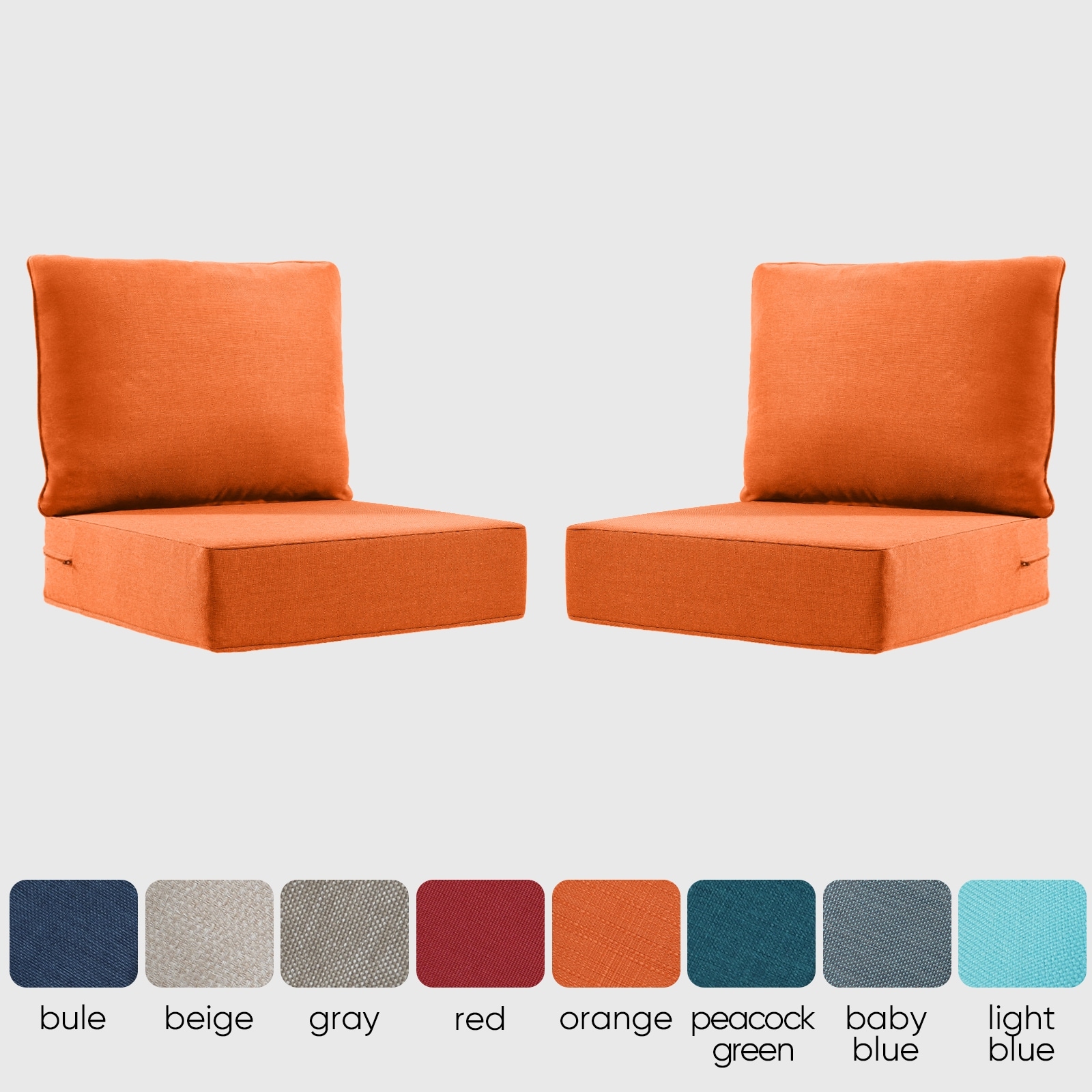 2 Pairs 6 Inch Seat & Back Cushion - Orange - 6 Inch