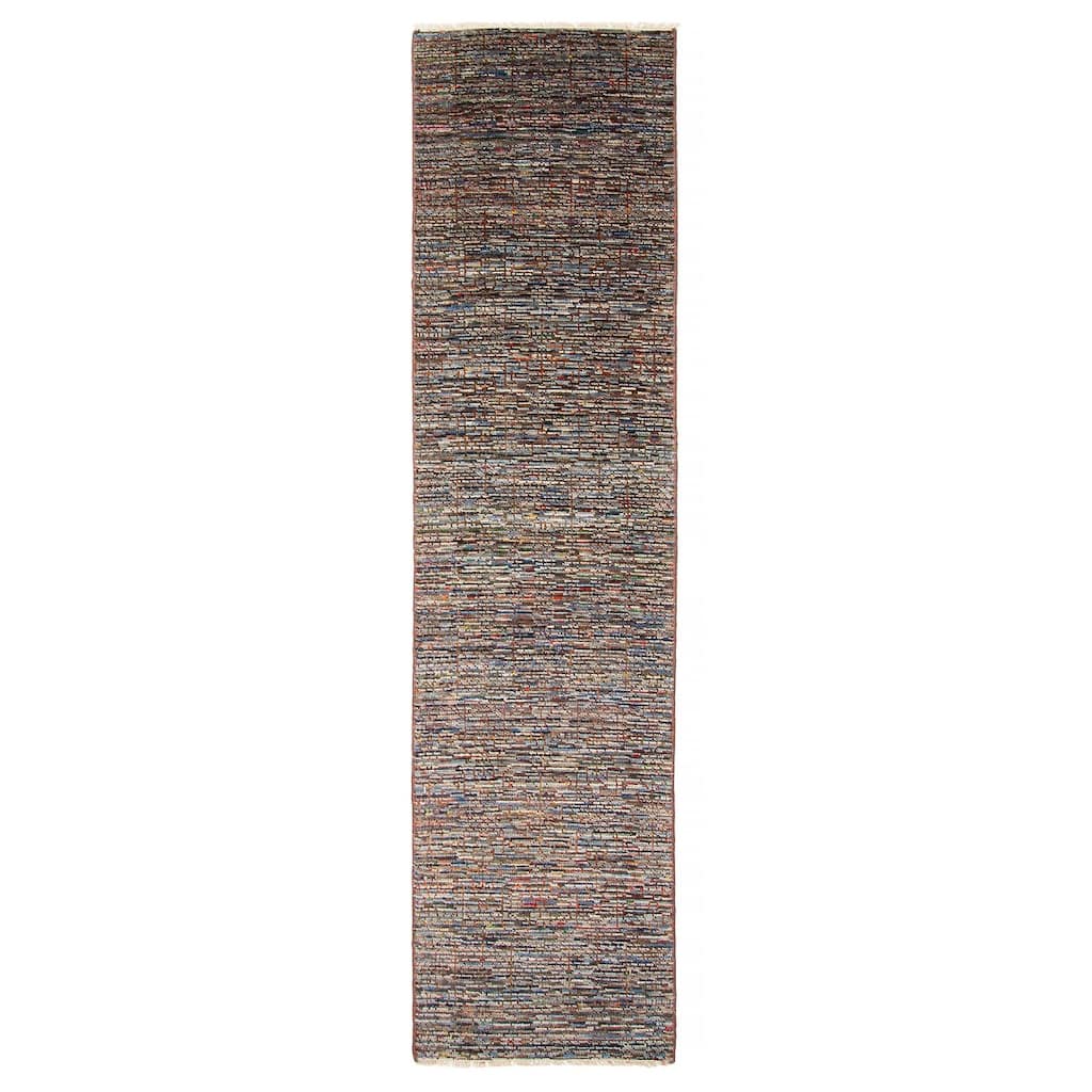 ECARPETGALLERY Hand-knotted Silk Shadow Multi Color Silk, Wool Rug - 2' 4" x 9' 10"