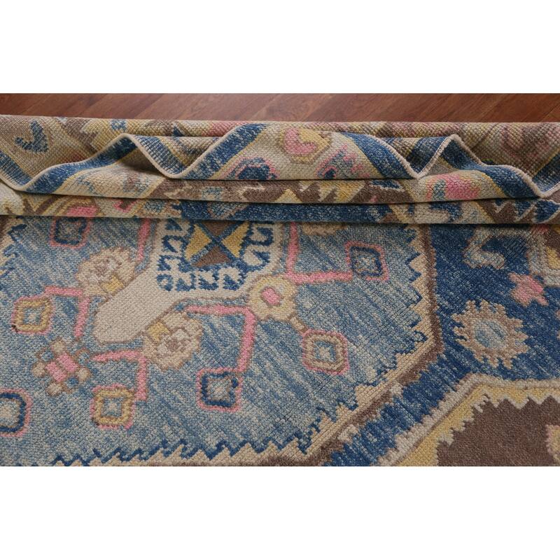 Hand Knotted Oriental 100% Wool Carpet Transitional Geometric Navy Blue & Blues Oushak Area Rug - 10' 9'' X 8' 4''
