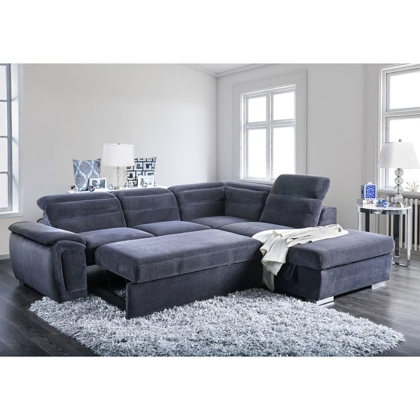 Shop Furniture Of America 2 Piece Chenille Sleeper Sectional With Ottoman Overstock 19893679 Dark Grey