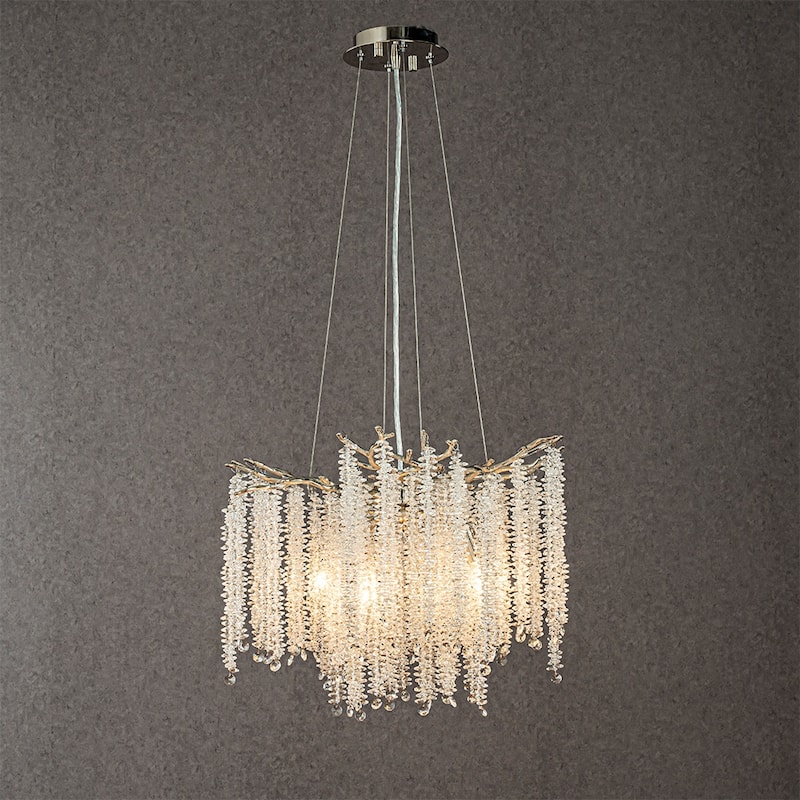 CraftHome Modern Glam Crystal Chandelier Branch Style Pendant Ceiling Light for Dining Room Bedroom Living Room Entryway - Polished Nickel - W20''
