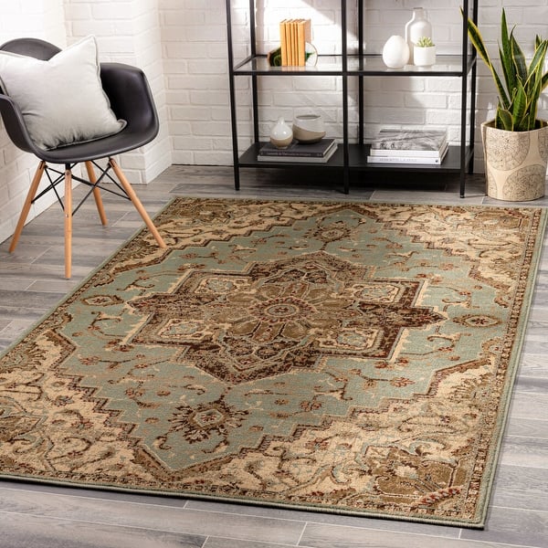 slide 2 of 8, Demetria Traditional Sage Area Rug - 8' 10" x 12' 9"