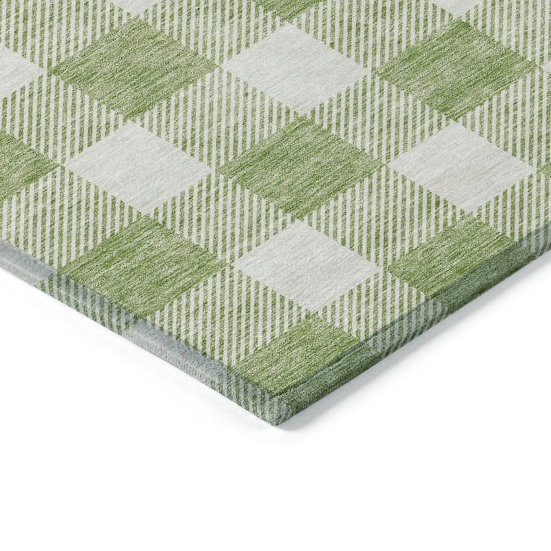 Machine Washable Indoor/ Outdoor Chantille Plaid Rug