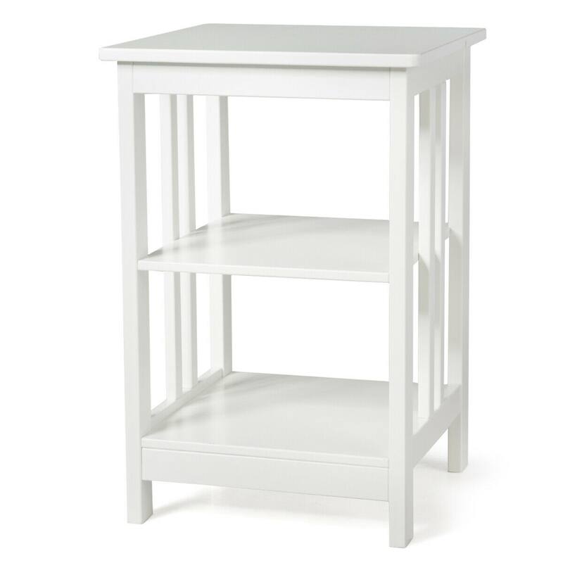 3-Tier Nightstand Side Table with Baffles and Corners-White