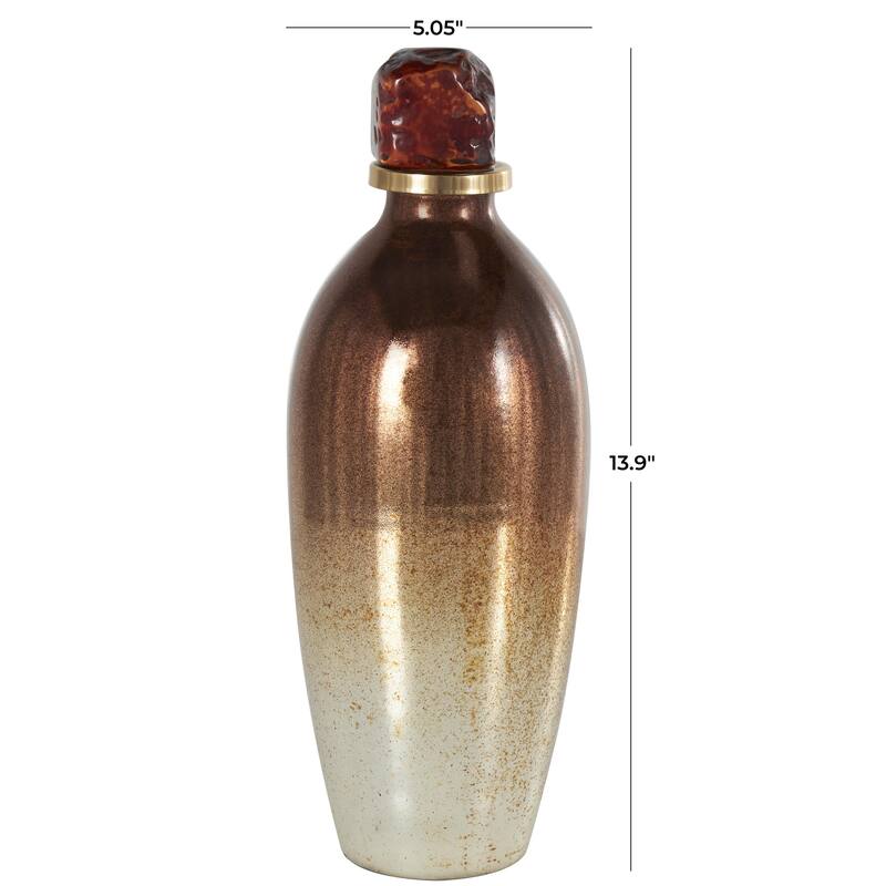 Copper Glass Speckled Ombre Living Room Decorative Jars with Textured Top Knob and Gold and Beige Accents
