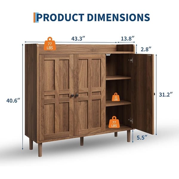 dimension image slide 2 of 3, Garvee Shoe Cabinet, Large Shoe Cabinet with 3 Doors & Adjustable Shelves, Anti-tip Design, Farmhouse Shoe Organizer