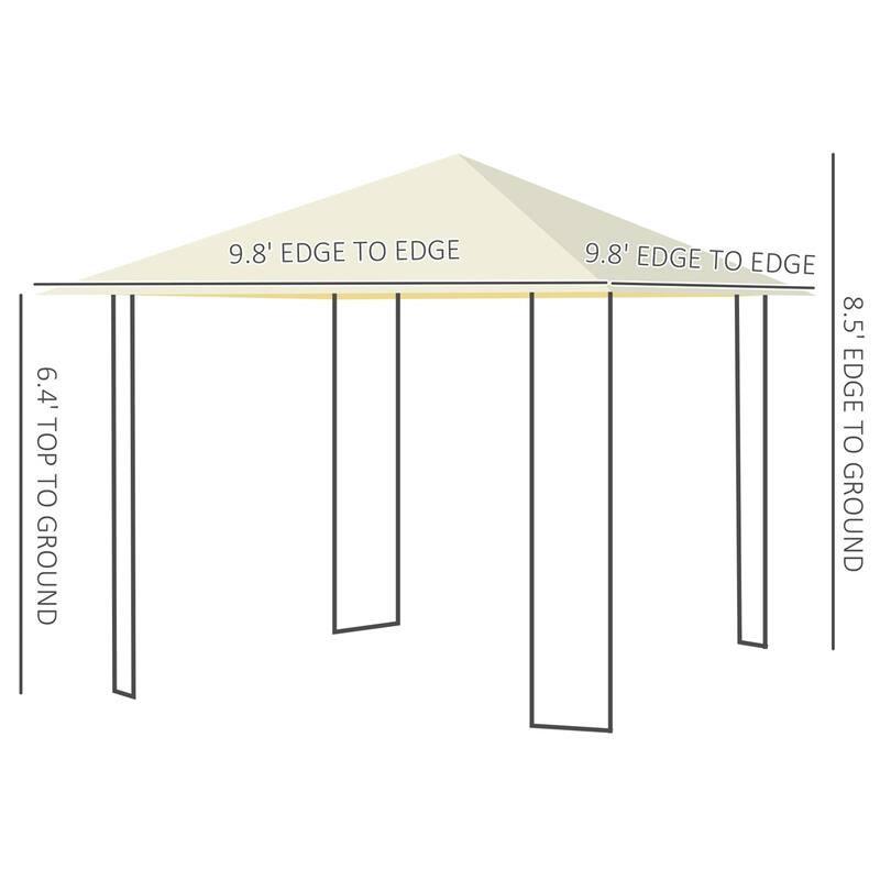Outdoor Steel Gazebo Canopy 9.7x9.7ft with Cream White Roof for Patio Lawn or Backyard Shade